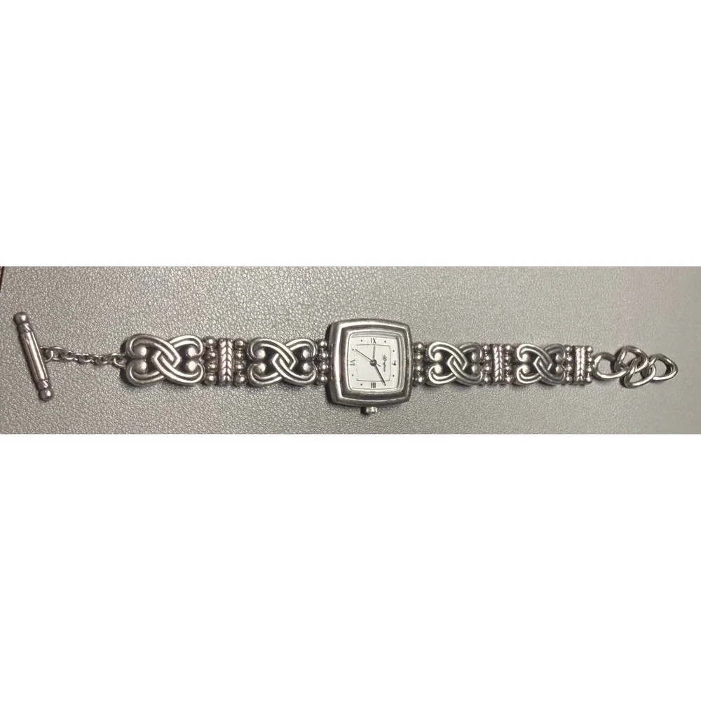 Brighton Santa Rosa Silver Tone Heart Scroll‎ Toggle Link Bracelet Watch Analog